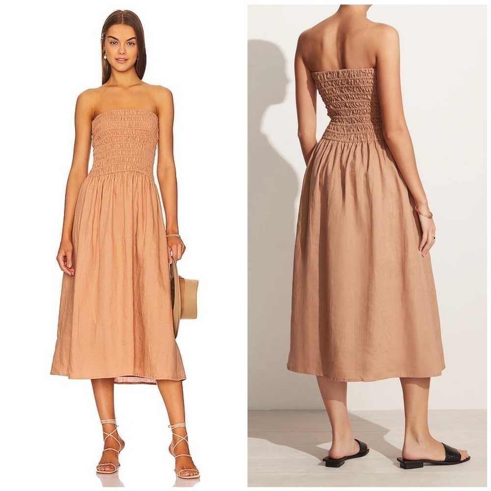 Faithfull The Brand Elmarie Linen Midi Dress In Hazelnut Size M